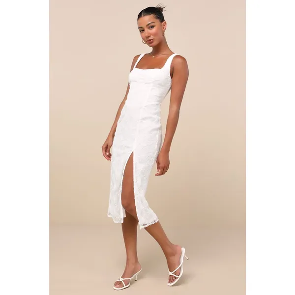 NWT Lulus Kalani White Mesh Textured Midi Dress Engagement Banquet Gala Size XL - Image 8