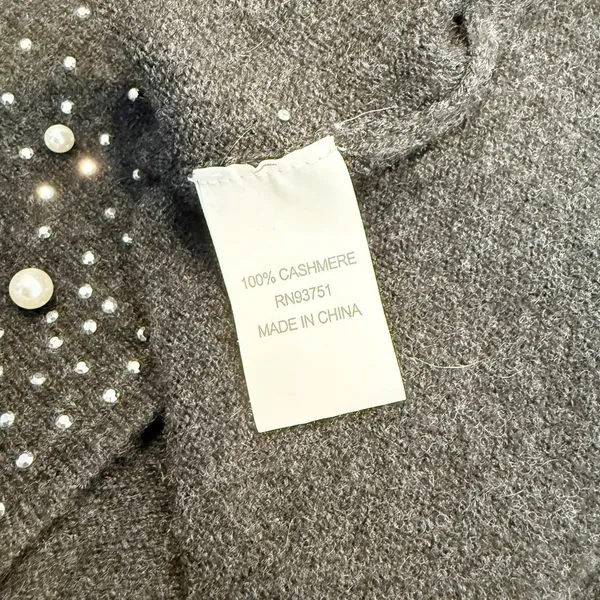 Womens Cashmere Beaded Sweater Medium Old Money Luxury Event Holiday Gray - Image 7