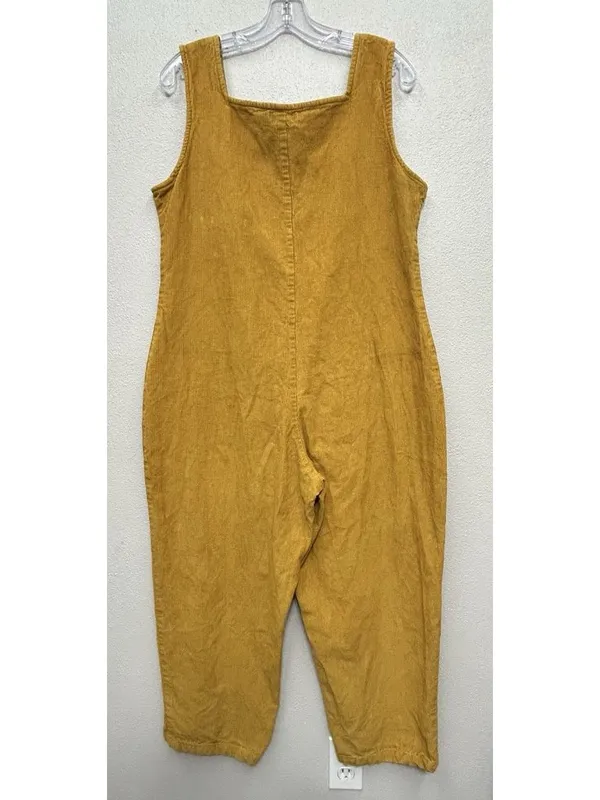 Earthbound Trading Company Corduroy Jumpsuit Large Mustard Cotton Boho Flawed - Image 2