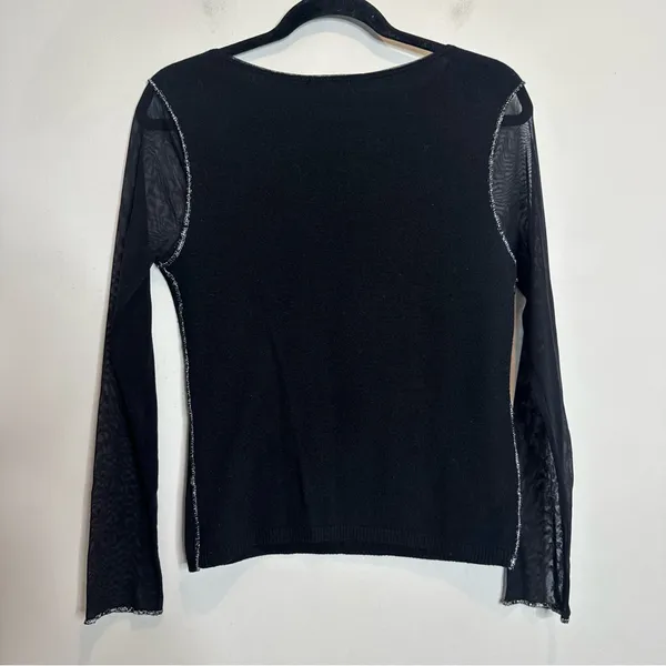 Unique Vintage VTG Ypsilon Donna Black Mesh Sheer Sleeve Top Gothic Ornate Y2K Romantic Goth L - Image 5