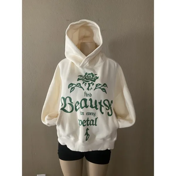 PacSun Unisex Small Butter Yellow Graphic Hoodie Find Beauty Floral Oversized - Image 6