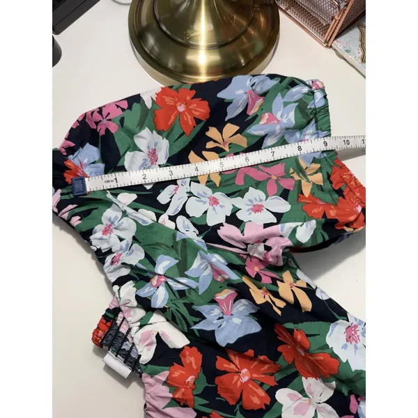 Old Navy Blue Floral‎ Puff Sleeve Smocked Back Midi Dress Pockets Medium Cottage - Image 10