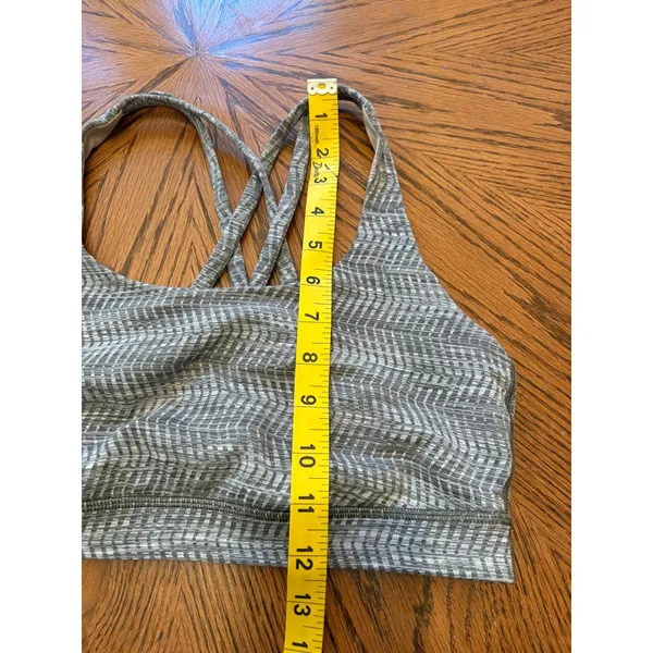 Lululemon Energy Bra Womens 8 Grey/ Green Herringbone Strappy Back Sports Bra - Image 7