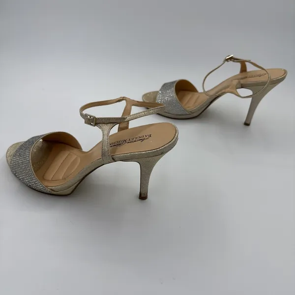 Badgley Mischka American Glamour Strappy Gold Rhinestone Embellished Heels Sz 10 - Image 7