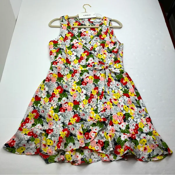 Likely Vera Floral Print Faux Wrap Mini Sleeveless‎ Dress Womens Size 8 NEW - Image 3