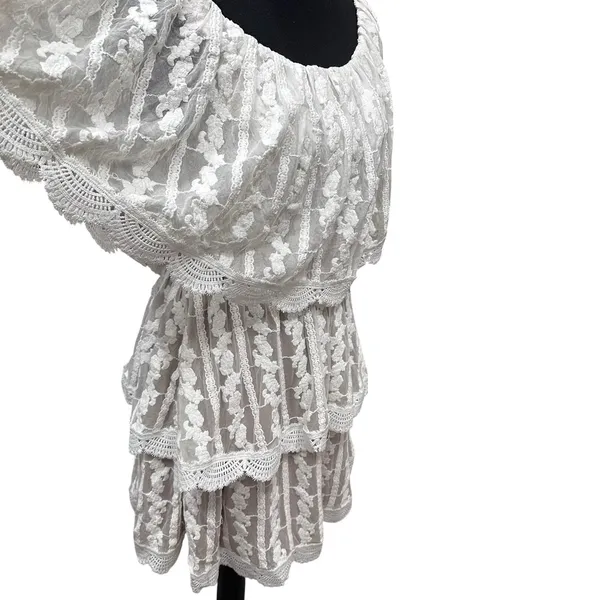 Show Me Your Mumu Ivory Lace Champagne Ruffle BOHO Dress Wedding Cap Sleeve SZ L - Image 4