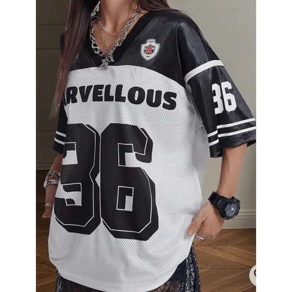 NEW Y2K Jersey Oversized V Neck No 36 TShirt Streetwear S - Image 4