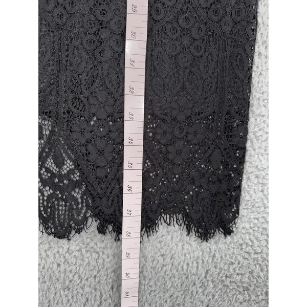 Black Lace Sheath Dress 8 Floral Mock‎ Neck S/S Eyelash Hem Whimsigoth Witchy - Image 7