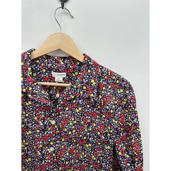 J. Crew Womens Microfloral Button‎ Front Shirt Size M Navy Blue Casual CN22 - Image 5