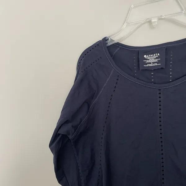 Athleta Size L Navy Blue Foothill Seamless Long Sleeve Shirt Athletic Workout - Image 2
