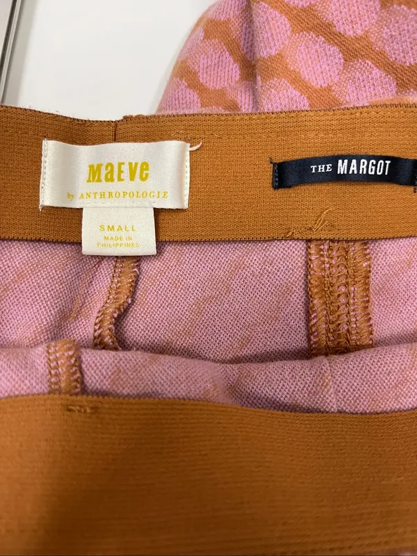 Anthropologie Maeve "The Margot" Pink and Rust Knit Flare Trousers size Small - Image 2