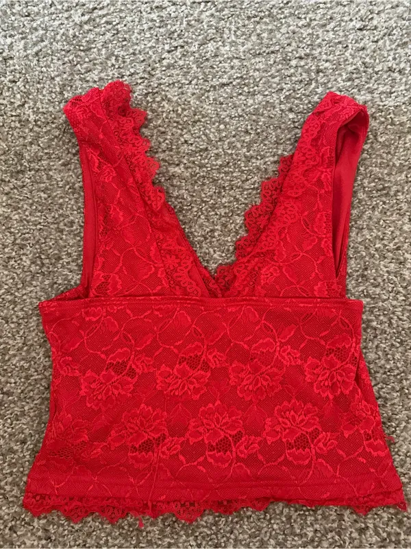 SHEIN Red Lace Trim Crop Top - Image 2