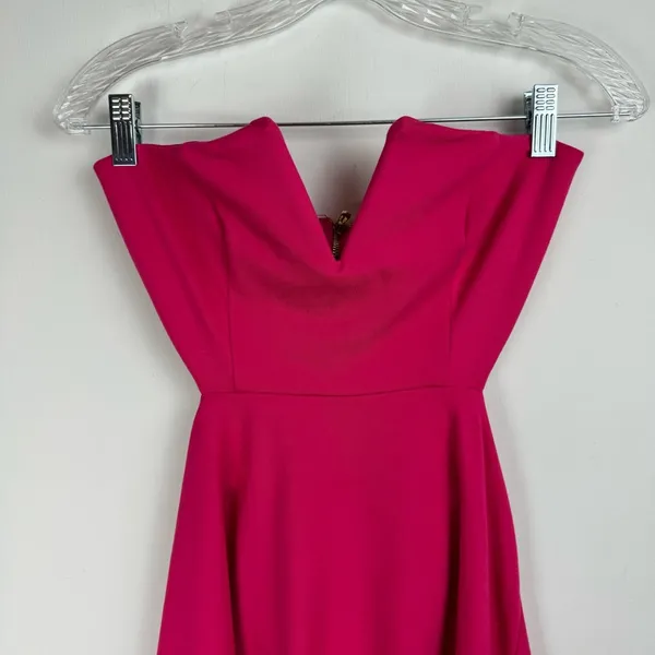 Revolve NBD X NAVEN Bright Barbie Pink Boned Bodice V Cut Mini Dress Sz Medium - Image 6