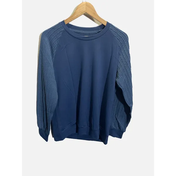 Womens Navy Blue Cable Knit Raglan Sleeve Crewneck Sweatshirt Size‎ Medium - Image 2