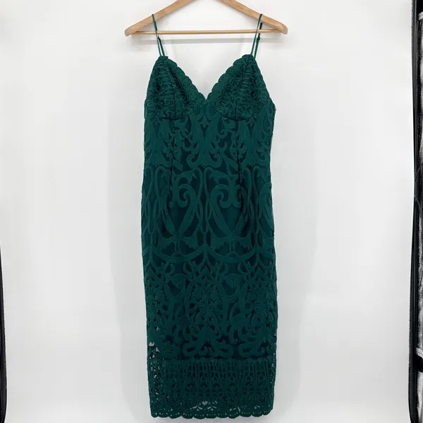 Bardot Gia Lace‎ Midi Dress Forest Green V-Neck Spaghetti Strap Womens Size 10/L - Image 3