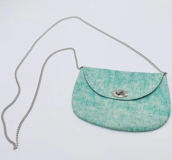 l*space Aqua Teal Blue Space Dye Silver Chain Crossbody Festival Bag Purse - Image 2