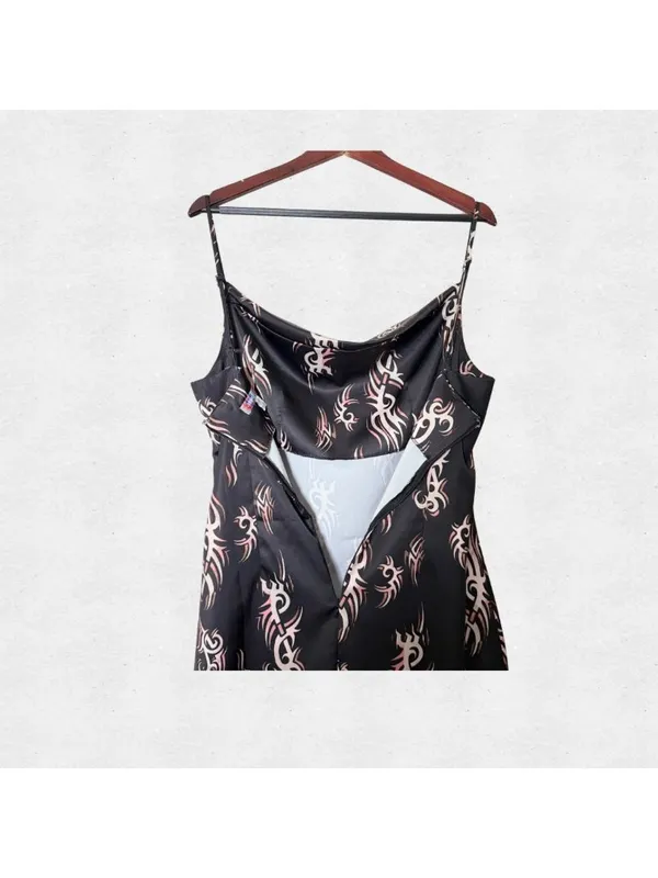 Urban Outfitters Black Slinky Silky Satin Mini Slip Mallory Dress Large Cyber - Image 5