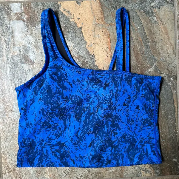 Zella Strength Crop Asymmetrical Tank Blue Mykonos Spindrift Print Size Medium - Image 11