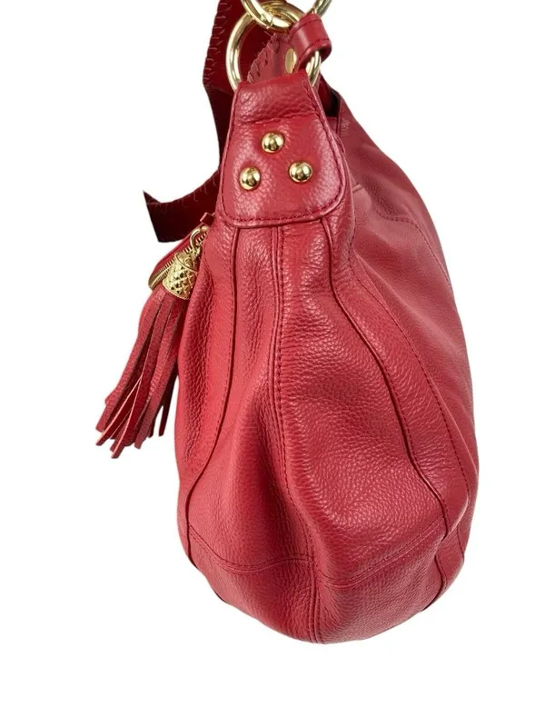 -ONNA EHRLICH RACHEL Red Pebbled Leather Large Hobo Bag Purse Tassle Designer - Image 7