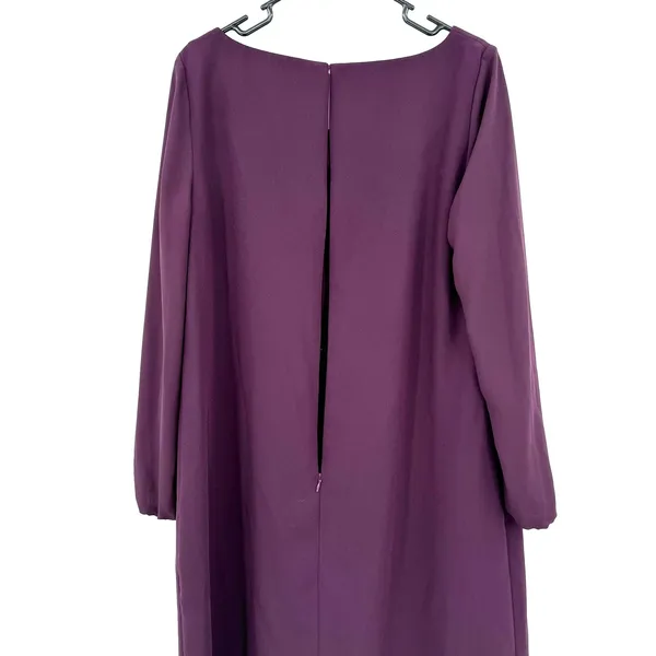 Ann‎ Taylor Size 14 Long Sleeve Purple Dress Shift Style Rear Zip Up Knee Length - Image 3