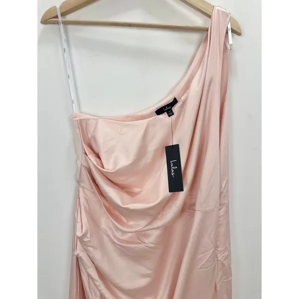 Lulus Dreaming Elegance Blush Pink Satin One Shoulder Maxi Dress Formal 1X NWT - Image 14