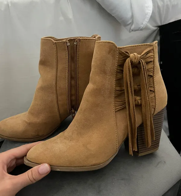 Charlotte Russe Tan/Camel Booties With Fringe - Image 2
