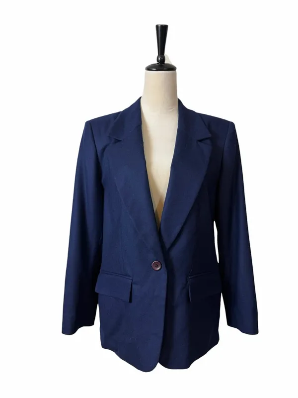 Pendleton Vintage Virgin Wool Blazer Size 12 Single Button Lined Solid Blue 90s - Image 2