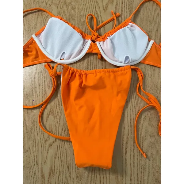 B6 New Women’s 2Pc SHEIN Bikini 👙 Set Cheeky Orange size Medium - Image 4