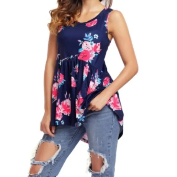 Blue Floral Sleeveless Tank - Image 4