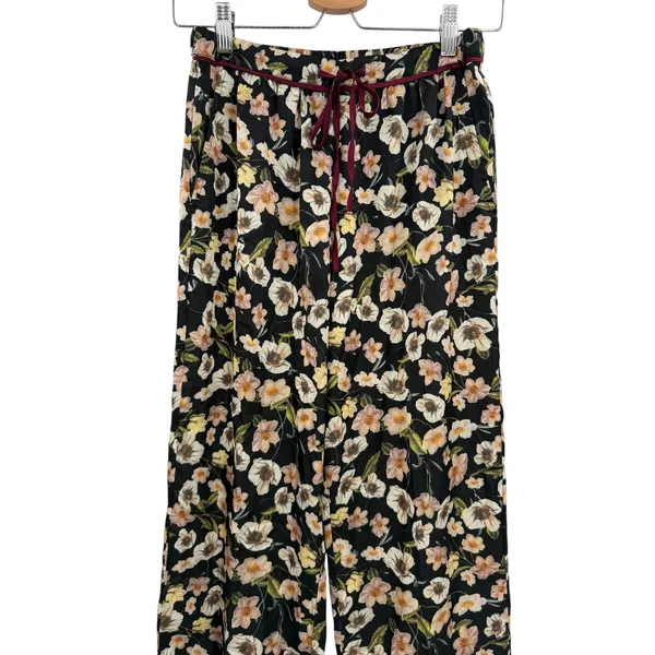 Bed To Brunch Floral Wide Leg Crop Pull‎ On Lounge Pajama Pants Boho XS - Image 4