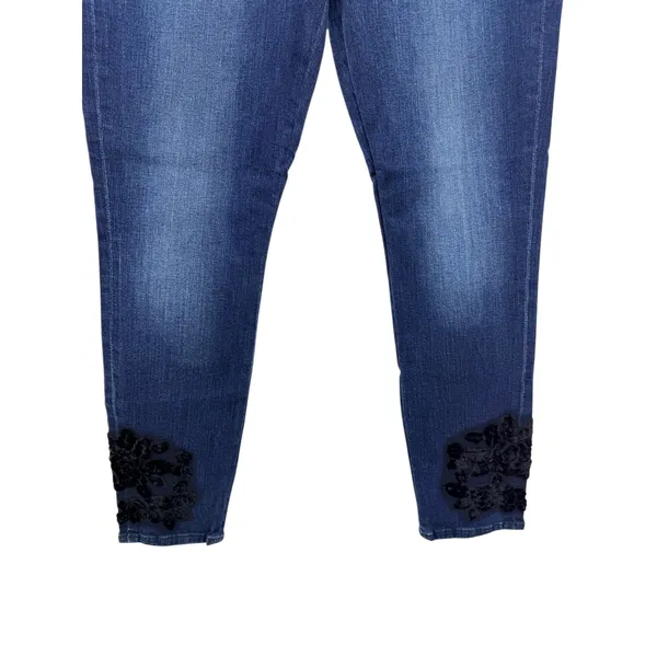 7 For All Mankind b(air) High Waist Ankle Skinny Jeans Blue Velvet Floral 32‎ - Image 3