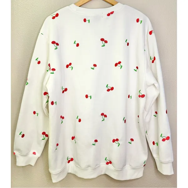 Vinyl Icons Cherry Embroidered White Crewneck Sweatshirt - Image 2