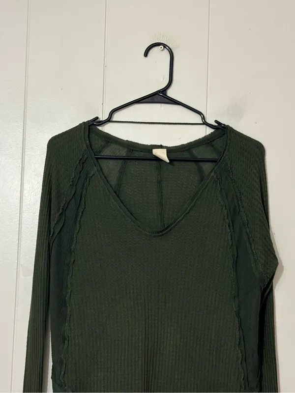 Free People We The Free Catalina Thermal Top Olive Green Long Sleeve XS - Image 13
