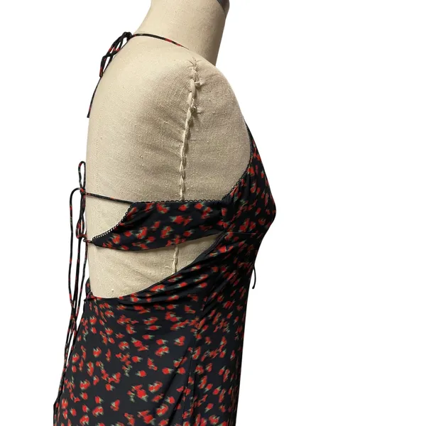 White Fox Black Floral Slip Dress Open Back Tie Maxi Small - Image 6