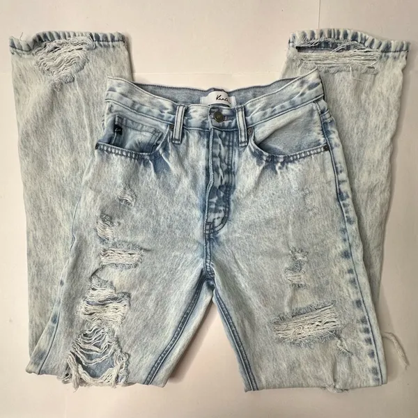Kancan Women Jeans Size‎ 24 Acid Blue Distressed High Rise 90s Boyfriend Denim - Image 7