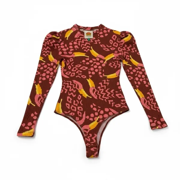 Farm Rio Toucanissimo Long Sleeve Stretch Cotton Bodysuit Size S‎ Burgundy - Image 2