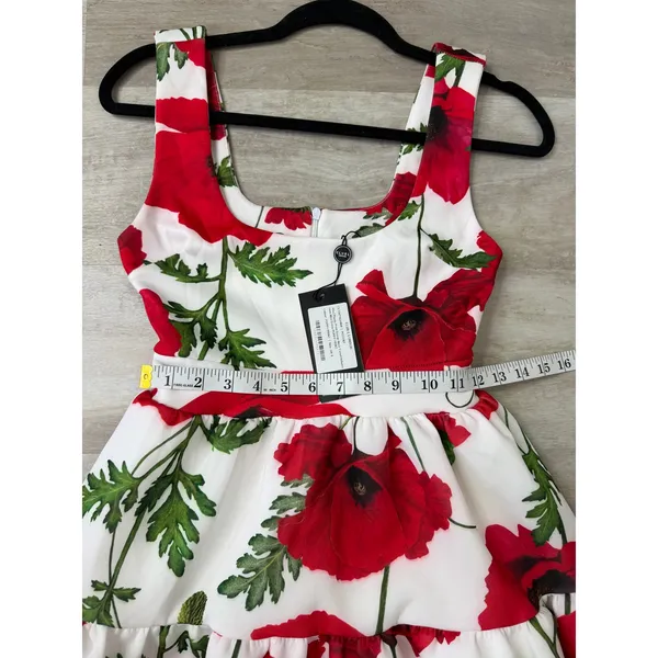 NEW Club L London ALIA Poppy Print Scoop-Neck Tiered Volume Hem Mini Dress US 4 - Image 10