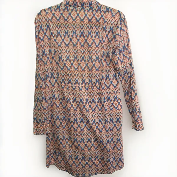 Roller Rabbit Blue Orange Ikat Roll Tab Sleeve Collared Tunic Shirt Dress Size S - Image 9