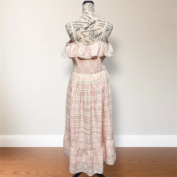 Vineyard Vines Pink Off Shoulder Smocked Ruffle Maxi Dress Coastal Wedding Guest - Image 4