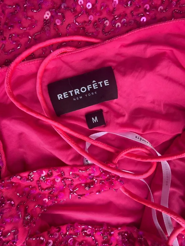 Retrofête Women's Pink Sequin Cowl Neck Mich Bodycon Dress Size M - Image 2
