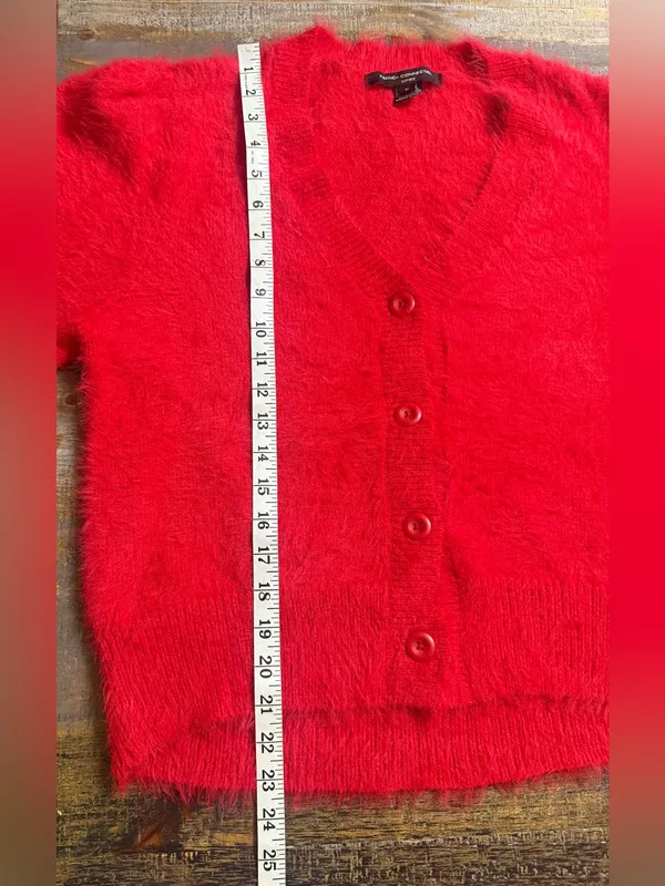 French Connection Fluffy Eyelash V-Neck Button Cardigan - Red - Image 8