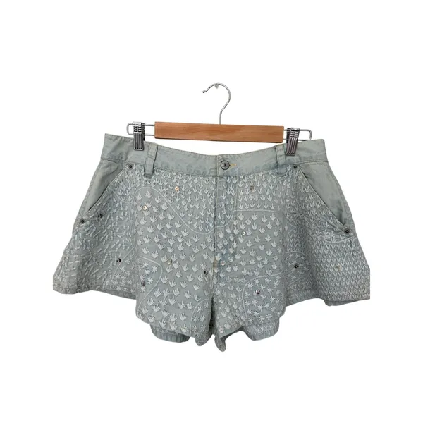 Free People We The Free Embroidered Denim Shorts 29 NWT Sequins Boho Festival - Image 7
