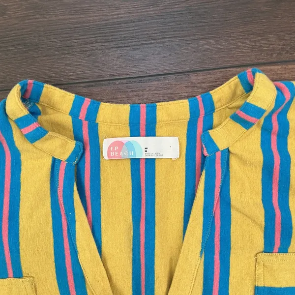Free People FP Beach Daya Striped Tunic Dress Yellow Blue Pink Oversized M Boho - Image 3