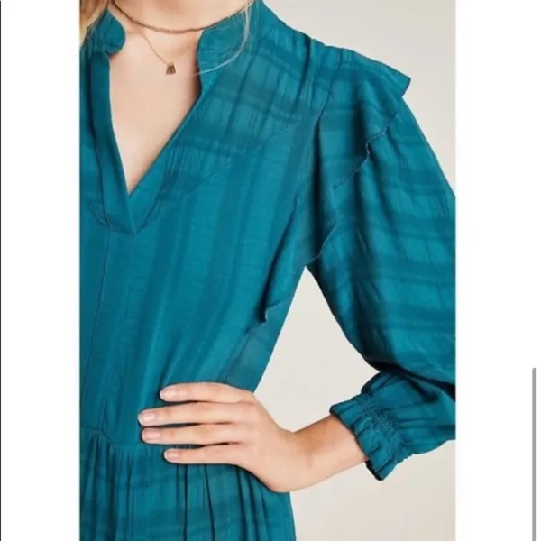 Anthropologie amadi Rossi ruffle dress long sleeve green sz s‎ - Image 2