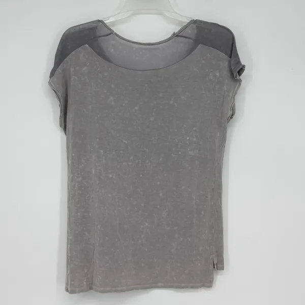 Vintage Affliction Medium‎ Gray Acid Wash Winged Cross Mesh Graphic Shirt Y2K - Image 2