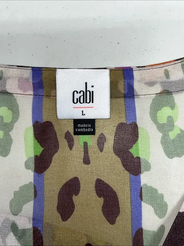 Cabi Size L Escape Animal Print V-Neck Tie Waist Sheer Midi Dress - Image 4
