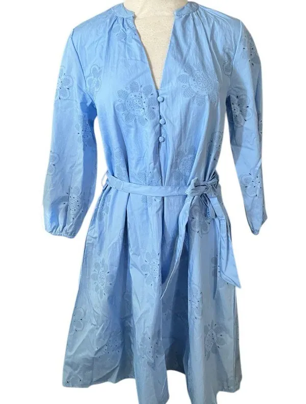 Cynthia Rowley Rubber Embroidery Blue Summer 3/4 Sleeve Mini Dress Size S NWOT - Image 7