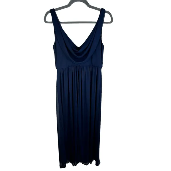 David's Bridal Navy Blue Sleeveless Chiffon Draped Pleated Bride's Maid‎ Dress 8 - Image 2