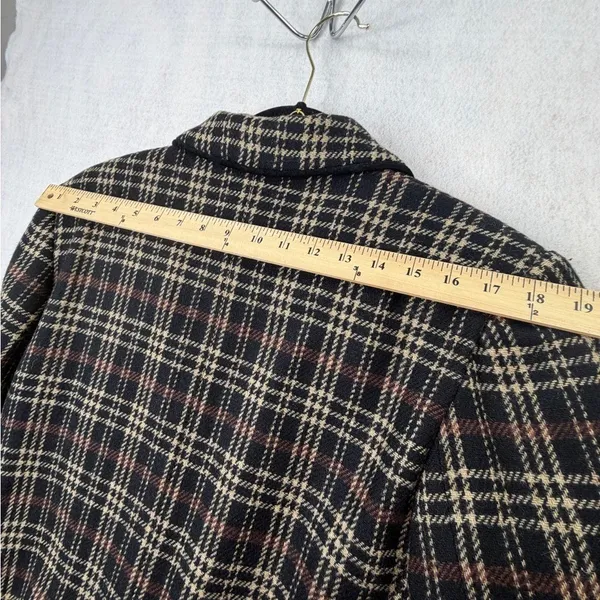 David N. Blazer Vintage Wool Plaid‎ Suede Trim Jacket Brown Black 10 Academia - Image 12