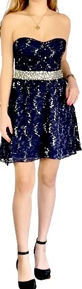 My michelle strapless navy blue rhinestone-embellished cocktail dress size 7 - Image 3